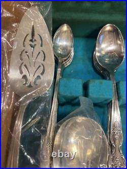 1950's WM Rogers Co. Extra Plate Magnolia 53 Piece Silverware Set in Box 8 Place 1950's WM Rogers Co. Extra Plate Magnolia 53 Piece Silverware Set in Box 8 Place
