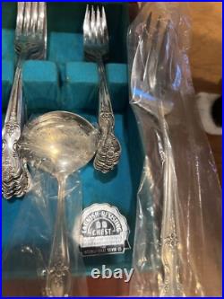 1950's WM Rogers Co. Extra Plate Magnolia 53 Piece Silverware Set in Box 8 Place 1950's WM Rogers Co. Extra Plate Magnolia 53 Piece Silverware Set in Box 8 Place