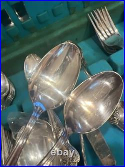 1950's WM Rogers Co. Extra Plate Magnolia 53 Piece Silverware Set in Box 8 Place 1950's WM Rogers Co. Extra Plate Magnolia 53 Piece Silverware Set in Box 8 Place