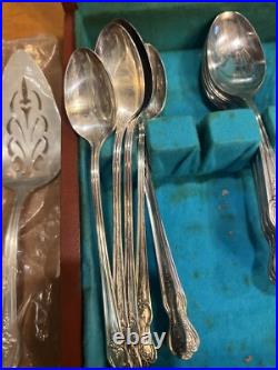 1950's WM Rogers Co. Extra Plate Magnolia 53 Piece Silverware Set in Box 8 Place 1950's WM Rogers Co. Extra Plate Magnolia 53 Piece Silverware Set in Box 8 Place