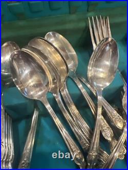 1950's WM Rogers Co. Extra Plate Magnolia 53 Piece Silverware Set in Box 8 Place 1950's WM Rogers Co. Extra Plate Magnolia 53 Piece Silverware Set in Box 8 Place