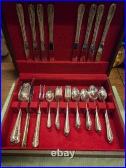 1955 Chased Rose Silver Plate Silverware Set 63 Pieces Rogers & Bro Extra Plate