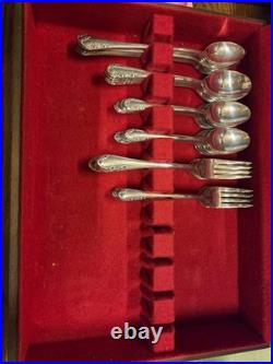 1955 Chased Rose Silver Plate Silverware Set 63 Pieces Rogers & Bro Extra Plate