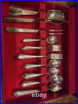 1955 Chased Rose Silver Plate Silverware Set 63 Pieces Rogers & Bro Extra Plate