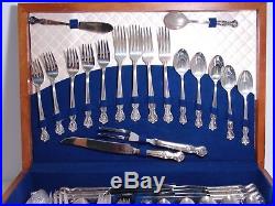 1960's Wm A Rogers Inspiration Magnolia Silverplate Flatware Set withChest 57 pc