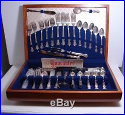 1960's Wm A Rogers Inspiration Magnolia Silverplate Flatware Set withChest 57 pc