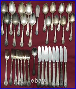 33 Pc 1933 MARQUISE Silverplated MIX SPOONS -GRILLE FORKS -KNIVES + 1847 Rogers 33 Pc 1933 MARQUISE Silverplated MIX SPOONS -GRILLE FORKS -KNIVES + 1847 Rogers