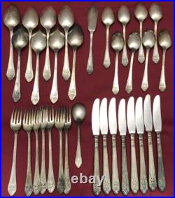 33 Pc 1933 MARQUISE Silverplated MIX SPOONS -GRILLE FORKS -KNIVES + 1847 Rogers 33 Pc 1933 MARQUISE Silverplated MIX SPOONS -GRILLE FORKS -KNIVES + 1847 Rogers