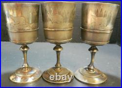 (3) Antique Rogers & Smith Northern Expedition Polar Bear Silver Plate Goblets