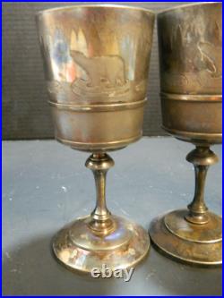 (3) Antique Rogers & Smith Northern Expedition Polar Bear Silver Plate Goblets