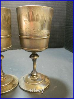 (3) Antique Rogers & Smith Northern Expedition Polar Bear Silver Plate Goblets