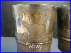 (3) Antique Rogers & Smith Northern Expedition Polar Bear Silver Plate Goblets