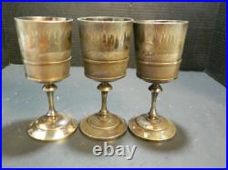 (3) Antique Rogers & Smith Northern Expedition Polar Bear Silver Plate Goblets