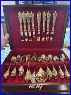 42 FB Rogers Golden Grand Antique Flatware Silverware 40 Pcs +2 Hostess withcase