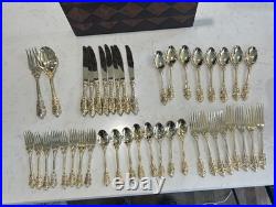42 FB Rogers Golden Grand Antique Flatware Silverware 40 Pcs +2 Hostess withcase