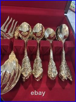42 FB Rogers Golden Grand Antique Flatware Silverware 40 Pcs +2 Hostess withcase