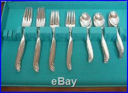 42 pc Set for 8 LEILANI 1961 Silverplate, Flatware by 1847 Rogers & Wooden Chest