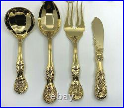 44 PC SET F. B. ROGERS GOLD PLATED FLATWARE SILVERWARE ORIG WOOD BOX French Rose