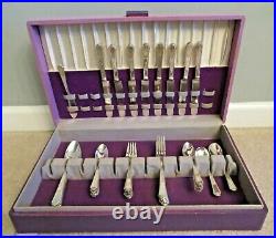 45 pc Set Ancestral Pattern Silver-plated Flatware 1947 Rogers Brothers Wood Box