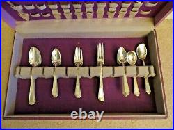 45 pc Set Ancestral Pattern Silver-plated Flatware 1947 Rogers Brothers Wood Box