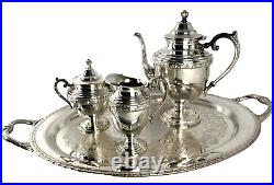 4pc Rogers Bros Mfg Co Silver Plate Tea Coffee Vintage Service Set Butler Tray