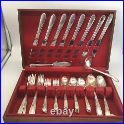 50 Pc Silverplate Art Deco 1938 WM Rogers Mary Lou-Devonshire Flatware Wood Case