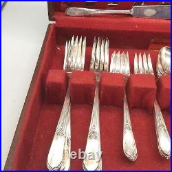 50 Pc Silverplate Art Deco 1938 WM Rogers Mary Lou-Devonshire Flatware Wood Case