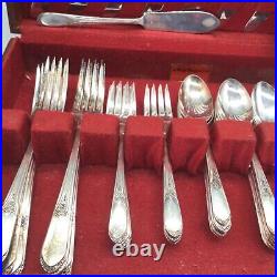 50 Pc Silverplate Art Deco 1938 WM Rogers Mary Lou-Devonshire Flatware Wood Case