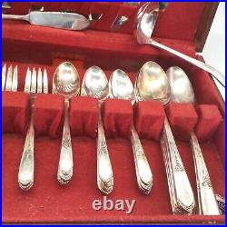 50 Pc Silverplate Art Deco 1938 WM Rogers Mary Lou-Devonshire Flatware Wood Case