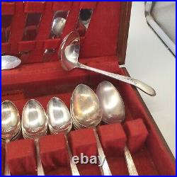 50 Pc Silverplate Art Deco 1938 WM Rogers Mary Lou-Devonshire Flatware Wood Case