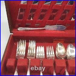 50 Pc Silverplate Art Deco 1938 WM Rogers Mary Lou-Devonshire Flatware Wood Case