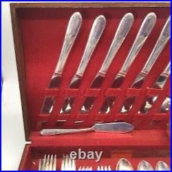 50 Pc Silverplate Art Deco 1938 WM Rogers Mary Lou-Devonshire Flatware Wood Case