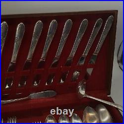 50 Pc Silverplate Art Deco 1938 WM Rogers Mary Lou-Devonshire Flatware Wood Case