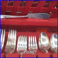 50 Pc Silverplate Art Deco 1938 WM Rogers Mary Lou-Devonshire Flatware Wood Case