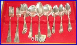 50pc Rogers XII IS La Touraine Silver Plate Flatware set in Wooden Chest