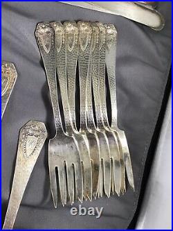 51 Pc 1847 Rogers Heraldic 1916 Mono K Silverplate Fork Knife Spoon Servers Set