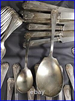 51 Pc 1847 Rogers Heraldic 1916 Mono K Silverplate Fork Knife Spoon Servers Set