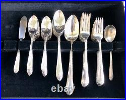 52 pc, Exquisite by Wm Rogers & Son with Wallace Dark Walnut Flatware Chest