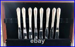 52 pc, Exquisite by Wm Rogers & Son with Wallace Dark Walnut Flatware Chest