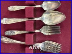 54 Pc 1847 Rogers Brothers Daffodil Silver Plate Flatware Set Wood Case Art Deco
