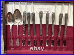 54 Pc 1847 Rogers Brothers Daffodil Silver Plate Flatware Set Wood Case Art Deco