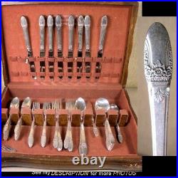 54pcs 1930-40s 1847 Rogers Bros IS First Love Silverplate Flatware Set case