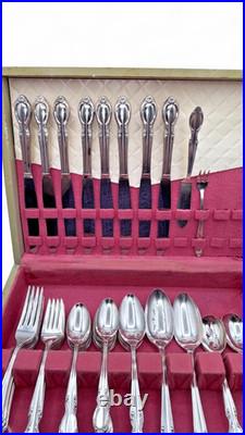 55 Piece PRECIOUS MIRROR Silverplate Flatware SERVICE FOR 8+ BOX Wm Rogers 1954