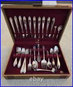57 PC Lot 1847 Rogers Bros IT Lovelace Silver Plate Flatware & Storage Chest