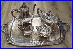 5pc Daffodil Pattern 1847 Rogers Bros Silver Plate Tea & Coffee Service Set