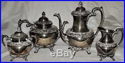 5pc coffee tea set, 33 tray, silverplate, Heritage, 1847 Rogers Bros, IS, Rococo