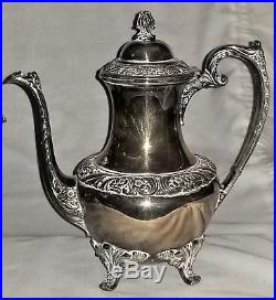 5pc coffee tea set, 33 tray, silverplate, Heritage, 1847 Rogers Bros, IS, Rococo