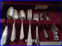 66 Pc Vintage Wm Rogers IVANHOE 1936 Silverplate Flatware Set with Oneida Chest