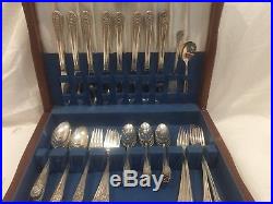 67 Pieces and wooden chest of Wm Rogers Silverware Flatware set JUBILEE pattern