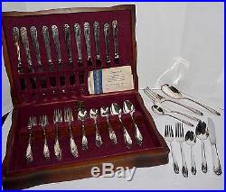76 Pieces 1847 Rogers Bros Daffodil Silverplate 1950 Service for 12 w Wood Chest